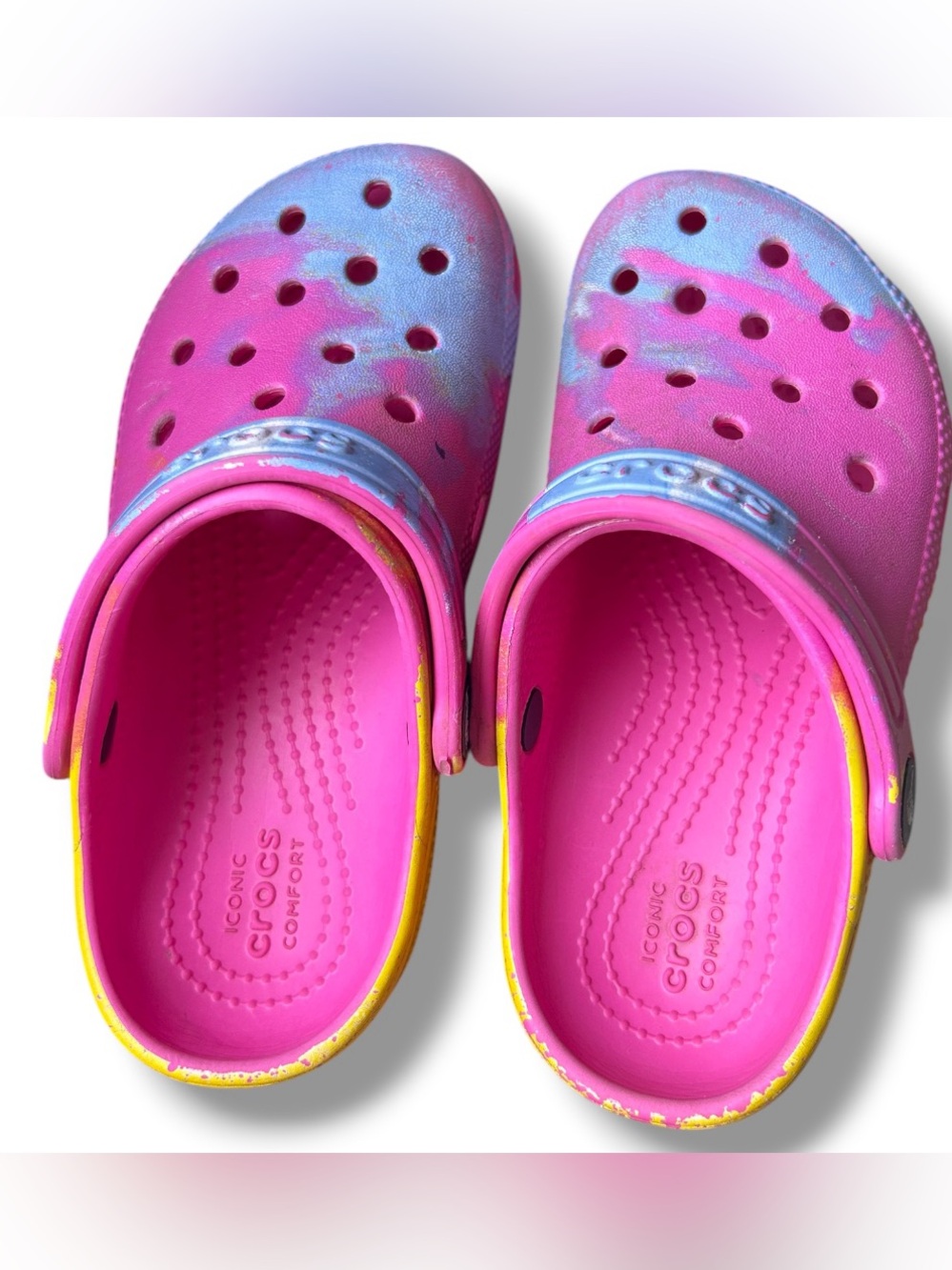 CROCS Kids Tie-Dye Pink & Blue Classic Clogs Size 11 Toddler girl - Picture 5 of 7